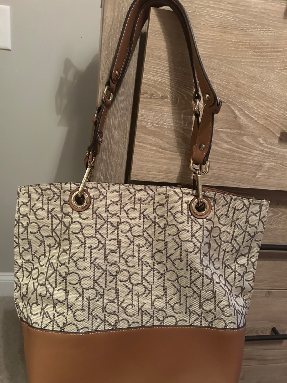 Calvin Klein Brown and Ivory Signature Logo Tote - Picture 8 of 11